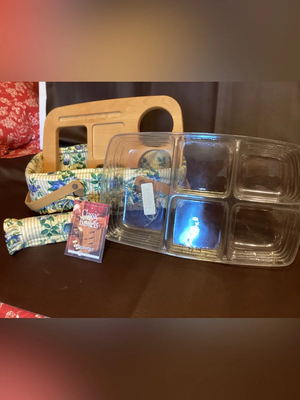 Longaberger Road Trip Gathering Basket with Rose Trellis Fabric